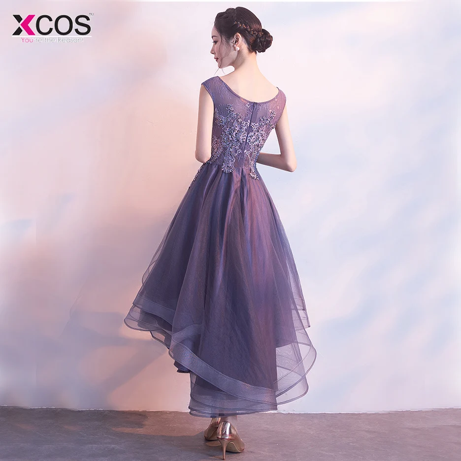 Фиолетовое коктейльное платье Элегантные Высокие Низкие аппликации vestido