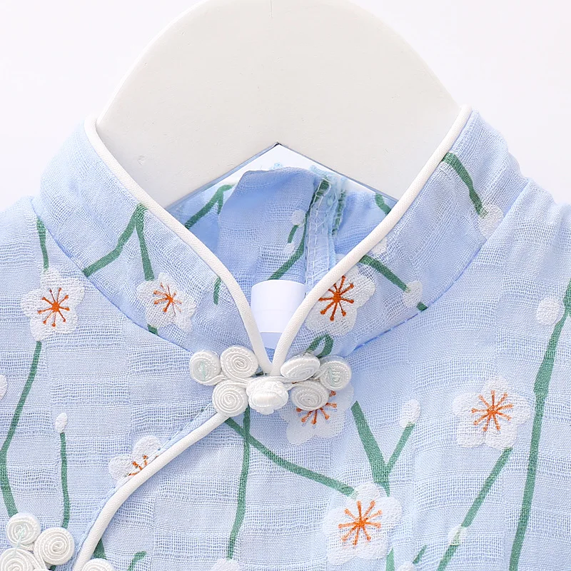 Китайский Стиль Платье для маленьких девочек Лето Cheongsam Qipao платье Дети малышей Вышивка Платье с цветочным узором для маленьких девочек одежда