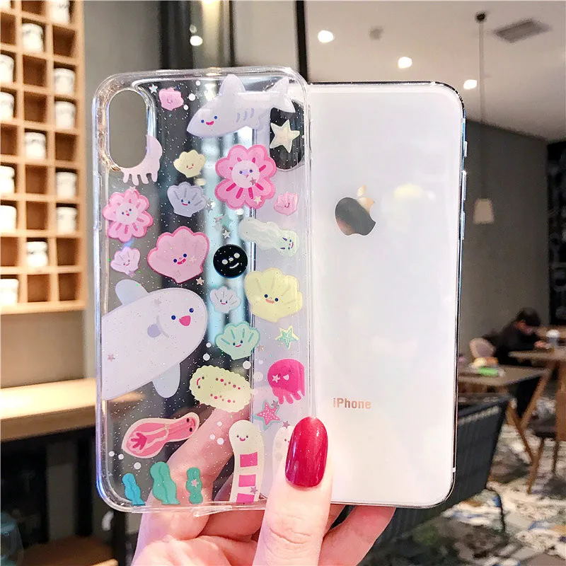 Funny Sun Clouds Graphic Glitter Phone Cases for iPhone X 6 6S 7 8 Plus XR XS Max Girly transparent epoxy Soft Back Cover |