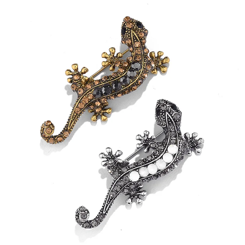 Винтаж животных Gecko Броши Булавки для Для женщин и мужчин Jewelry древнее золото Цвет