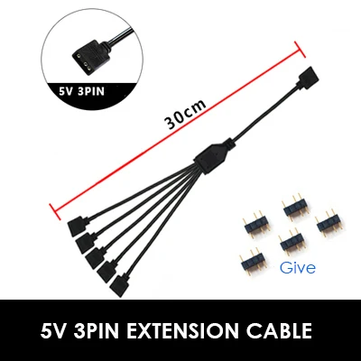 AURA дргб 1TO 2/3/4 и 5V 3PIN кабель расширения для MSI, ASUS материнская плата, двойной женский 3PIN порт, сплитер, VDG gigabyte кабель - Цвет лезвия: 30cm 1 to 5 cable