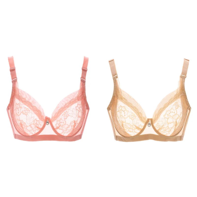 pink and nude 2pcs Xianqifen, сексуальное кружевное белье, Ультра тонкое, плюс, большой размер, пуш-ап, бюстгальтеры для женщин, нижнее белье, укороченные топы, Bh, бюстгальтер для девочек, прозрачный - Цвет: pink and nude 2pcs