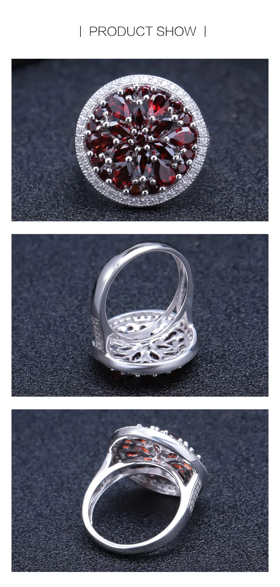 GEM'S BALLET 3.88Ct круглый натуральный красный гранат драгоценный камень кольцо для женщин 925 пробы серебряные винтажные коктейльные кольца хорошее ювелирное изделие