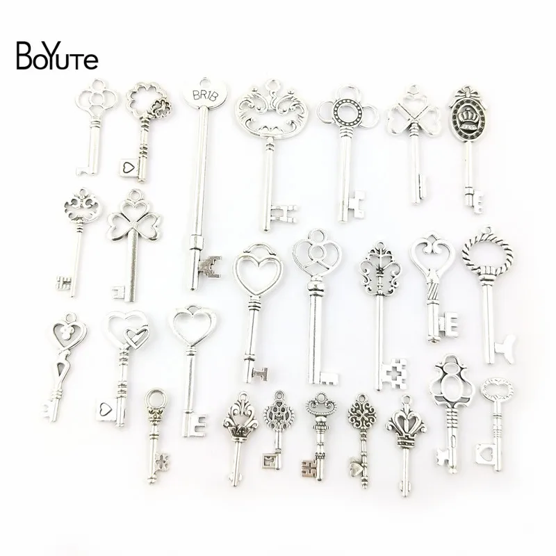 BoYuTe Mix 25 стилей Diy Ключевые ювелирные изделия аксессуары с фабрики металлический сплав античный посеребренный брелок Подвески