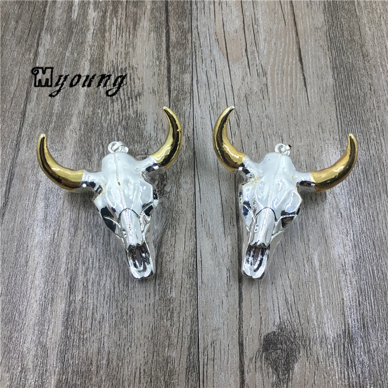 Буффало крупного рогатого скота череп кулон с серебряной и Золотой