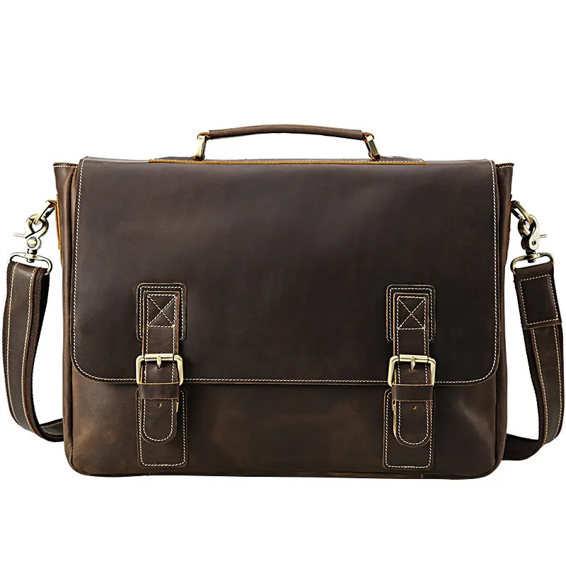 

Bussiness Men Brown Handbags Genuine Leather Casual Totes Man Black Brown Horse Skin Handbag Messenger Bags