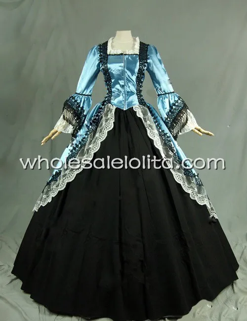 

18th Century Theme Dress Blue and Black Marie Antoinette Period Dress Renaissance Performance Clothing