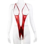 Сексуальное нижнее белье, блестящее нижнее белье с металлическим блеском, комбинезон с глубоким вырезом и открытой промежностью, трико, боди, горячее бикини, микрокини