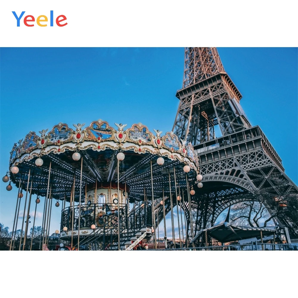 Фон для фотосъемки Yeele с изображением Эйфелевой башни карусели игровой площадки