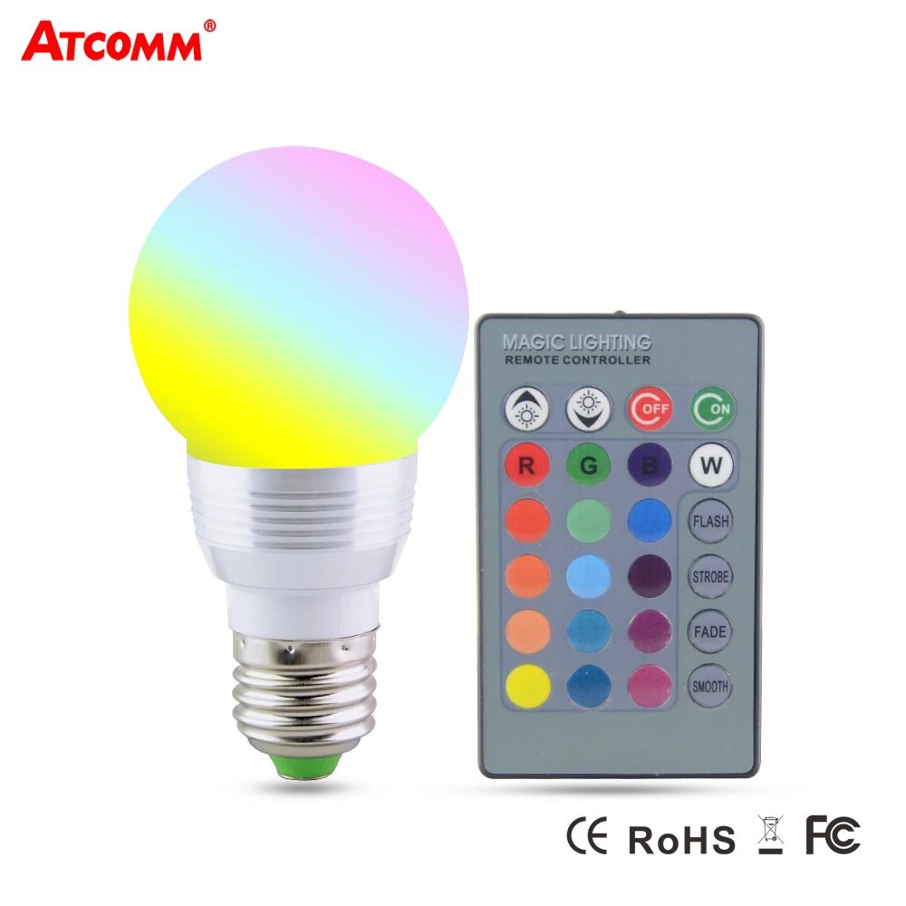 

Диодная лампочка E27 RGB, 5 Вт, 85-265 в, 16 цветов, светодиодный светильник RGB с 24 клавишами, ИК-пульт дистанционного управления, затемняемые цветные...