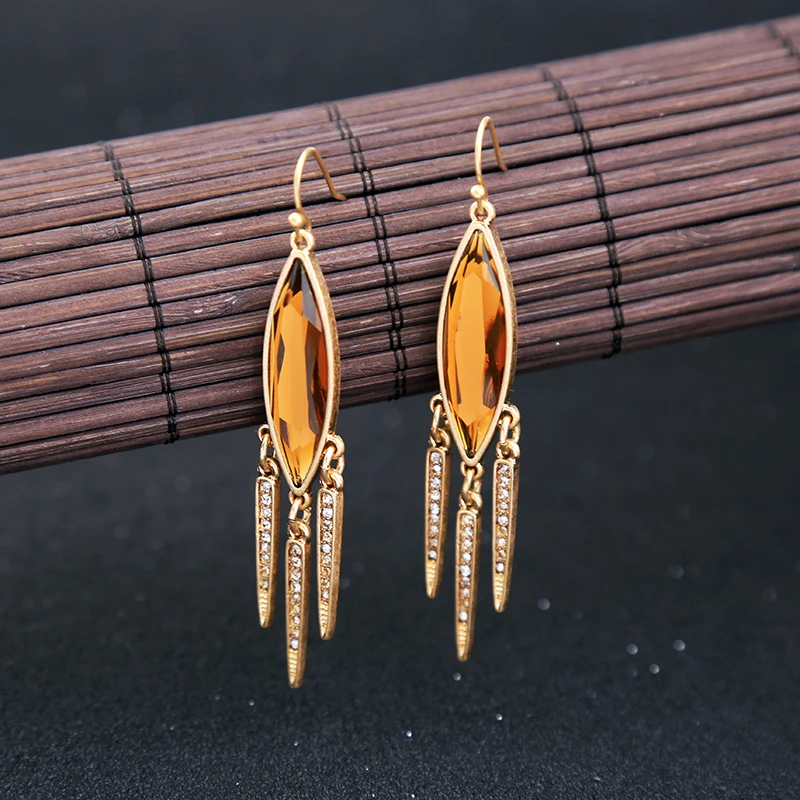 Длинные Кристалл кисточкой Gem Роскошные ювелирные изделия Висячие серьги для Для