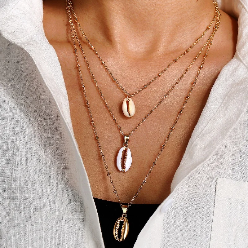 

Necklace for Women Beach Accessories Bohemian Jewelry Simple Black Rope Chain Woven Silver Color Beads Shell Clavicle Choker New