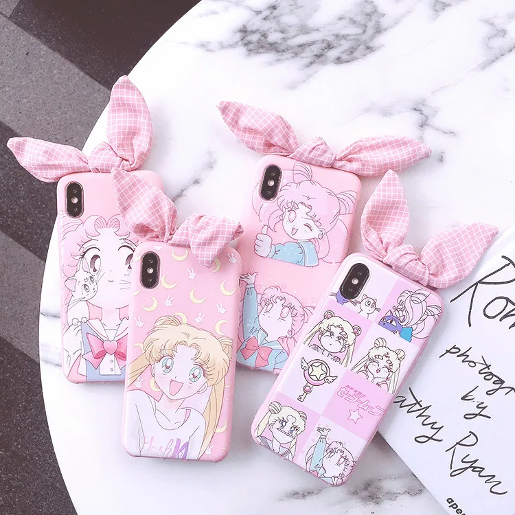 For iphone XS Max Cute 3D Sailor Moon Bow phone case iPhone X XR 6 6S 7 8 plus 4S 5S Cartoon girl Rabbit ears back cover |