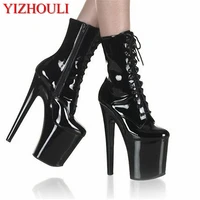 sexy high heeled cavalier womens short boots black autumn and winter 20 cm high womens shoes stage banquet walking boots