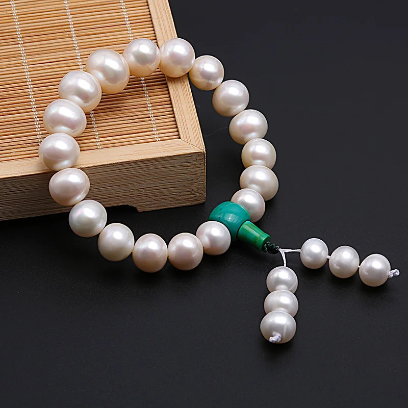 JYX Natural Pearl Agate Bracelets Buddhist Prayer Beads Bracelet with Green Clasp 9&quot- Selected Big Size 12-15mm | Украшения и