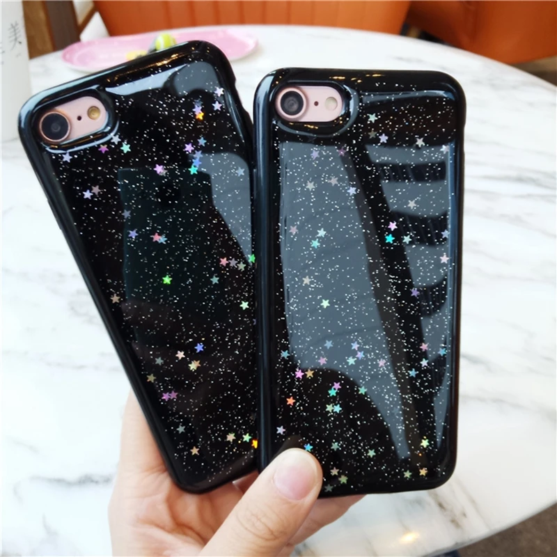Чехол для iPhone 7 6 6S Plus с блестящим черным низом цветной звездочкой универсальный