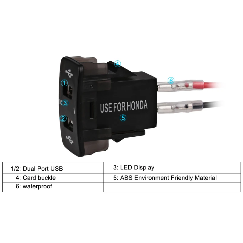Urbanroad 12 В двойная USB розетка вольтметр адаптер питания для Honda авто автомобиля 2