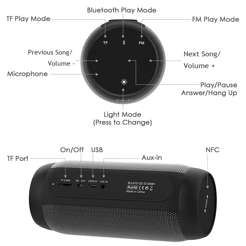 Toteen портативный Bluetooth динамик беспроводной светодиодный музыкальный свет