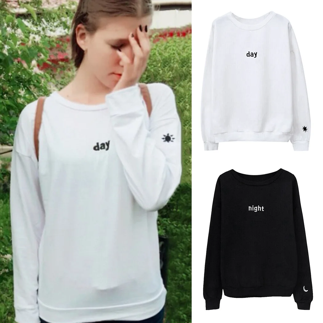 Fashion Day And Night Letter Hoodie Sweatshirts Autumn Women Pullover Sweatshirt Tracksuits Streetwear Feminino Sudadera Mujer | Женская