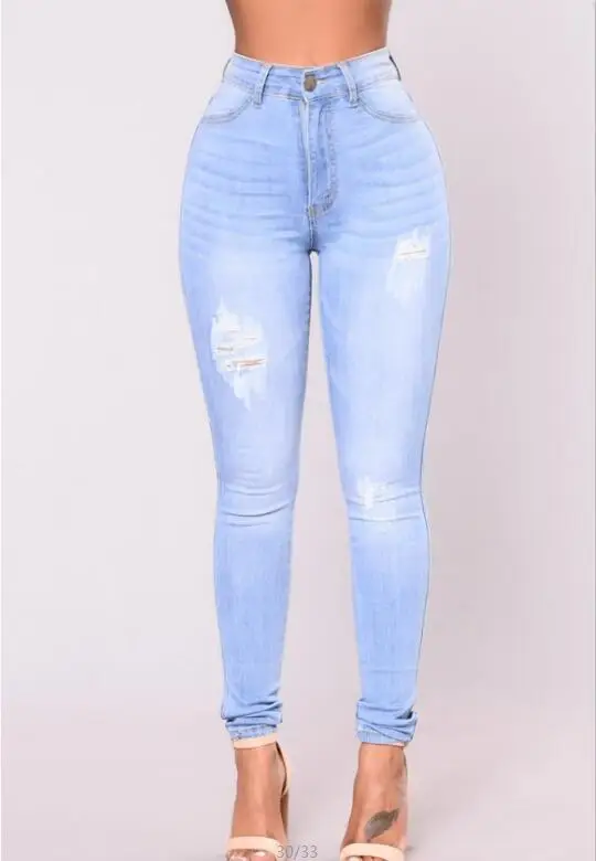 Женские новые модные синие узкие рваные брюки с высокой талией карандаш женские
