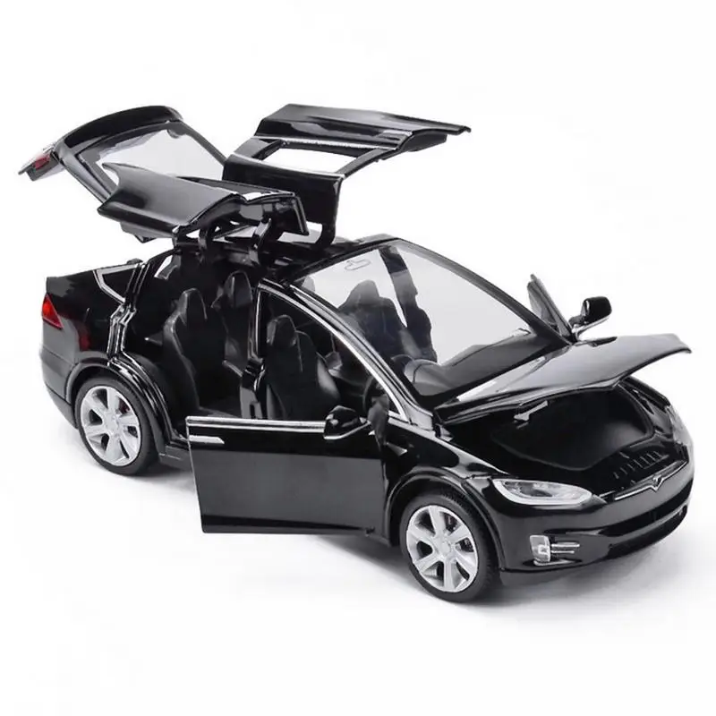 Высокая имитация 1:32 Tesla модель X90 металлическая модель Acousto-optic выдвижной игрушечный автомобиль 4 открытая дверь мигающая музыкальная детская игрушка подарок - Цвет: Black