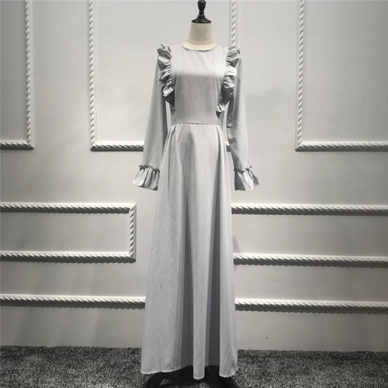 Плюс Размер Vestido Longo Robe Femme Ete ОАЭ Абая, для мусульман ислам кафтан оборками Полосатый Макси Bodycon платье хиджаб женская одежда
