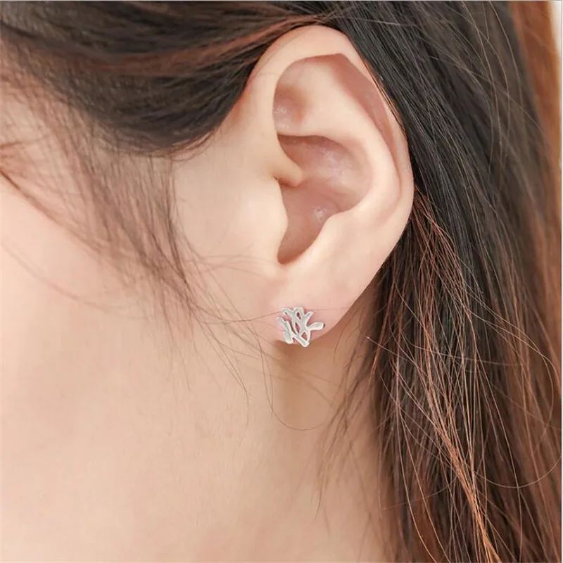 New Creative Chinese Characters Mean Happy 925 Sterling Silver Fashion Jewelry Personality Asymmetry Stud Earrings E746 | Украшения и