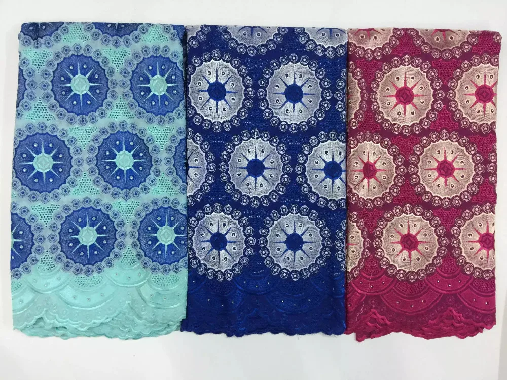 African Cotton Swiss Voile Lace Fabric High Quality Stones In Switzerland cotton african lace fabric blue PS110 | Дом и сад
