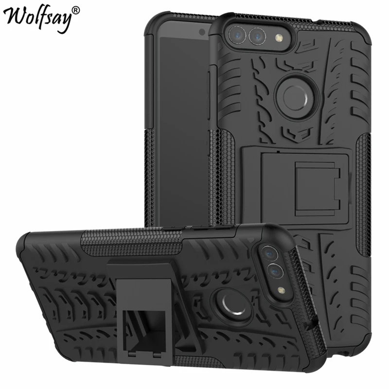 

Wolfsay case For Huawei P Smart Case Soft Rubber & Plastic Case for Huawei Enjoy 7S Cover for Huawei P Smart Kickstand Fundas