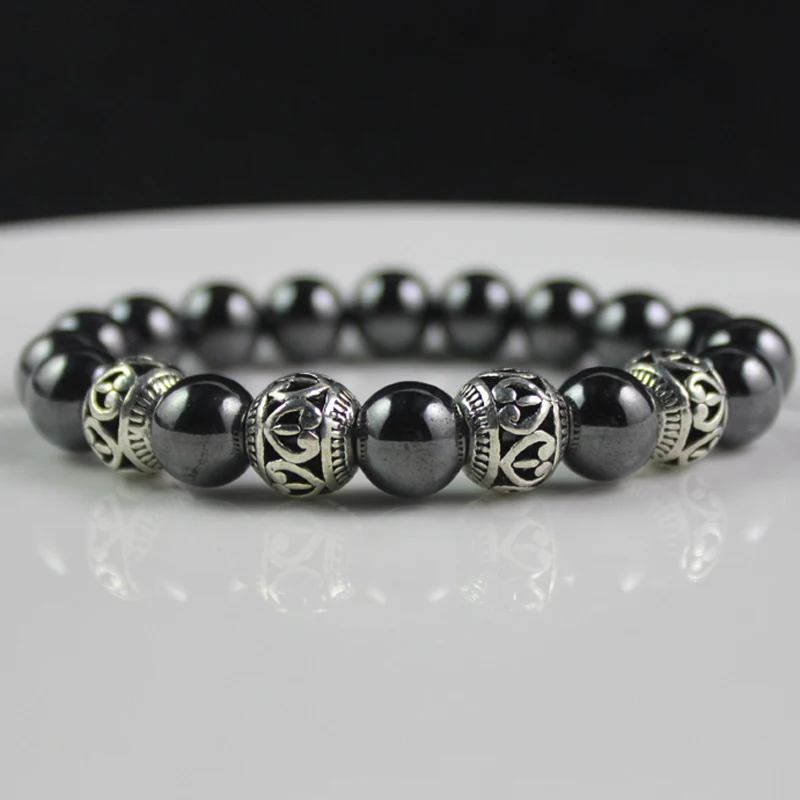 Античный серебряный цвет Сплав Бусины Магнитный гематит Круглый бисерный