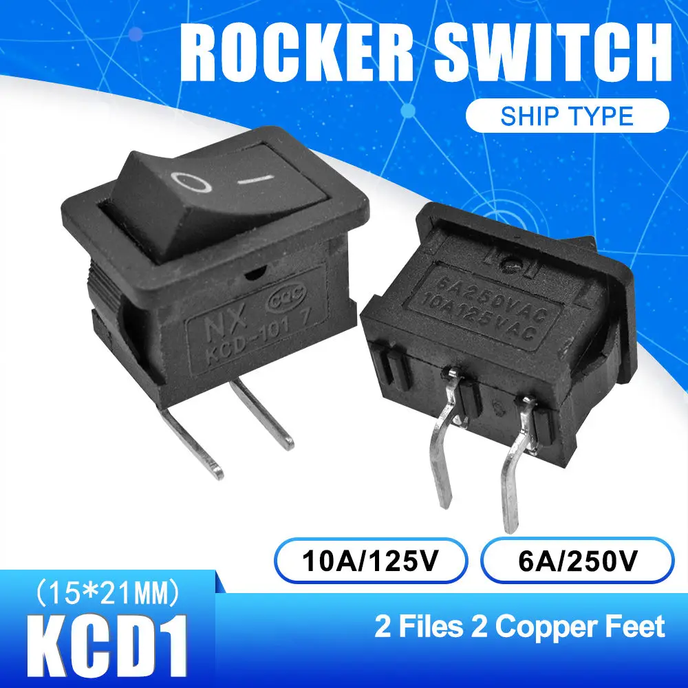 On-Off 2 Pin 5 шт. KCD1 Кулисный панель-переключатель ВКЛ-ВЫКЛ-ВКЛ кнопка 2 штифты 3 штифты 4 штифты 6 штифтов выключатель света 6A 250 В/10A 125 в 15*21 мм - Цвет: On-Off 2 Pin