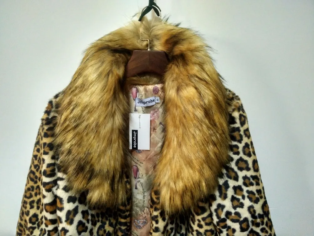 S/6XL Для женщин s пальто с искусственным мехом и леопардовым принтом, Для женщин Повседневное енота меховой воротник образом искусственный меховой длинный жилет плюс Размеры пальто K18