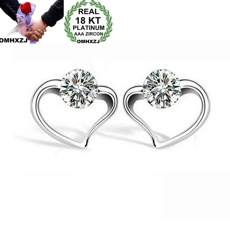 OMHXZJ Wholesale European Fashion Woman Girl Party Wedding Gift Heart White AAA Zircon 18KT Gold Stud Earrings EA280 | Украшения и