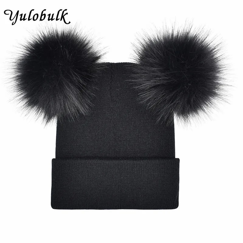 Осенняя Новинка женская шапка с помпоном из искусственного меха зимняя теплая