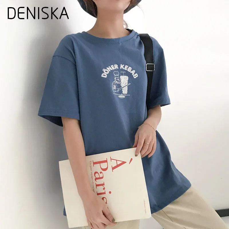 Корейский Письмо Распечатать Solid Хлопок Майка Женщины Graphic Tee рубашка Femme Уличная