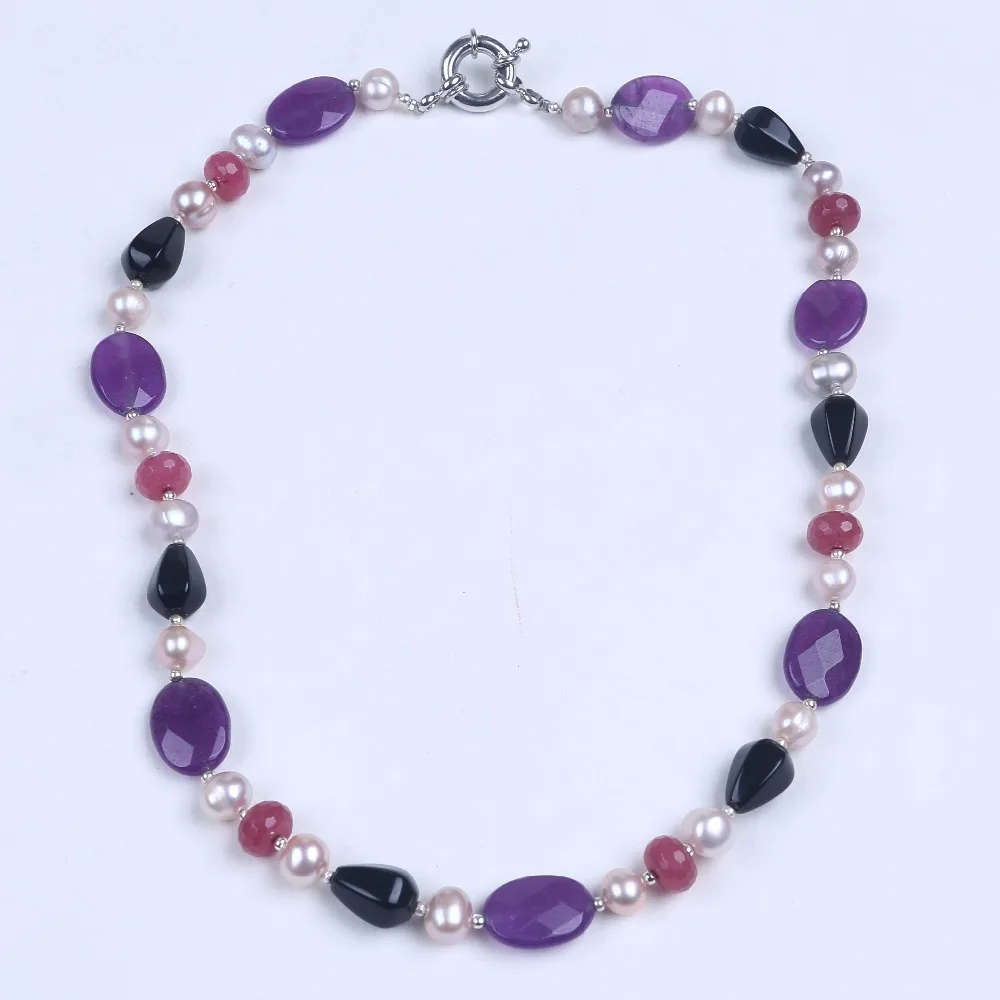 

Freshwater pearl necklace with multi color natural stone bead necklace women choker necklace jewelry as friends birthday gift