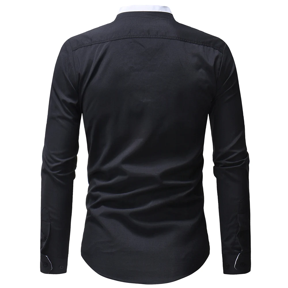 Chemise Homme 2018 Осенняя новая брендовая Однотонная рубашка стоячий воротник Мужская
