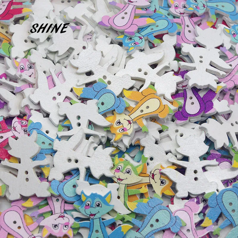 

SHINE 100PCs Wooden Sewing Buttons Scrapbooking Fox shape 2 Holes 32X27mm Costura Botones Decorate W10022