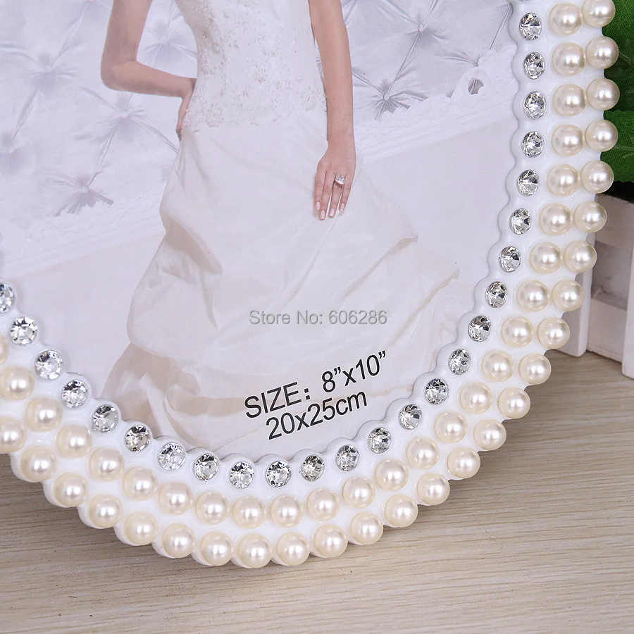 6 inch oval shape fashion pearl diamond white metal photo frame For Wedding Decorations Favors Дом и сад