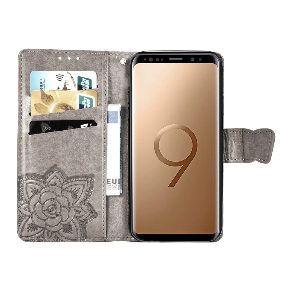 Кожаный чехол-бумажник с откидной крышкой для samsung Galaxy S8 S9 Plus S7 Edge, чехлы с бабочкой для телефона samsung Note 9 Coque