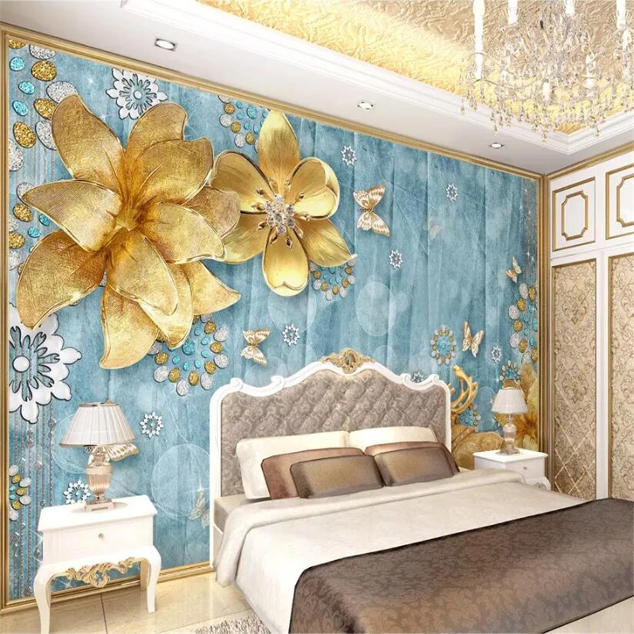 

Beibehang papel de parede Custom wallpaper 3d mural luxury gold jewelry flowers Mediterranean TV background wall paper 3d mural