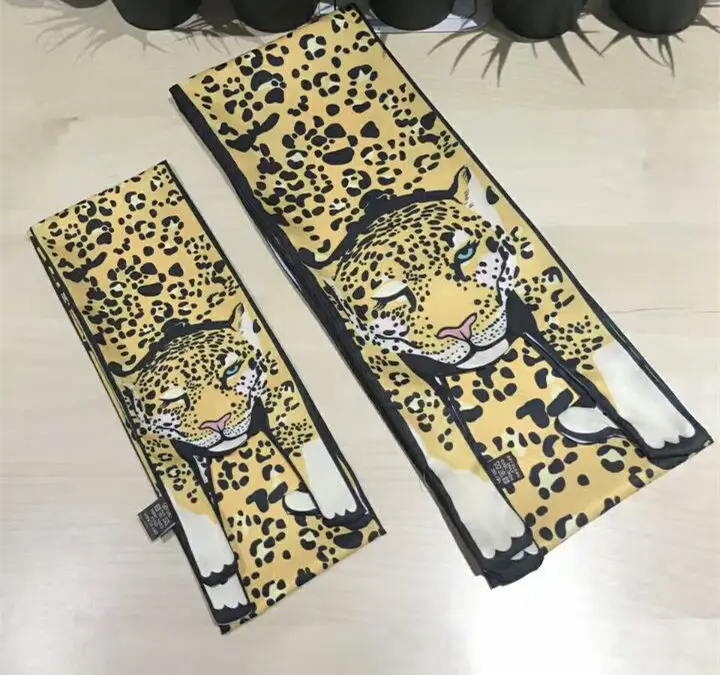Small yellow Leopard Супер длинный Шелковый шарф Панда Леопард Дизайн 3D животное форма кошка тигр Женский Дикий чокер сумка повязка на голову Сумочка волосы на запястье галстук - Цвет: Small yellow Leopard