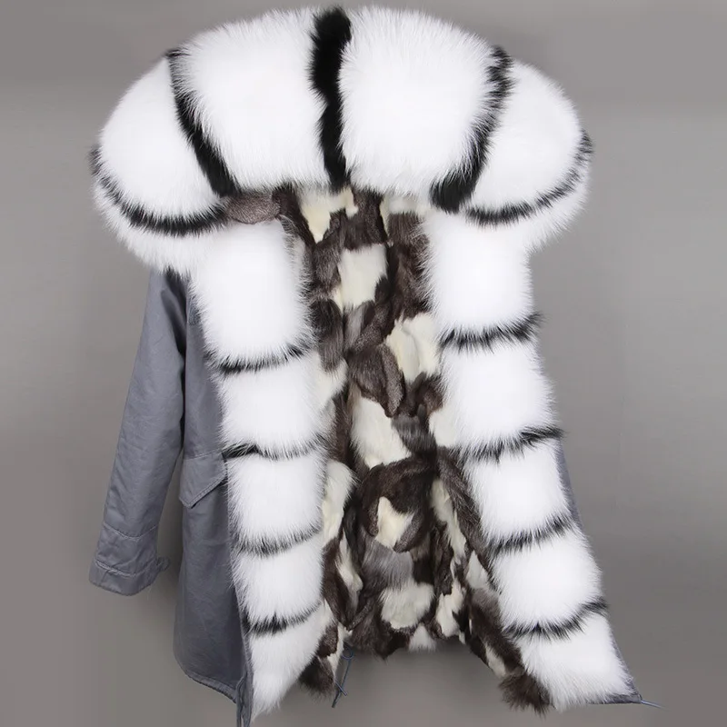 Deri Ceket Women Winter Large Natural Real Fox Fur Cuff& Liner Thick Warm Silver Jacket Coast Female Waterproof Loose Parkas - Цвет: C5