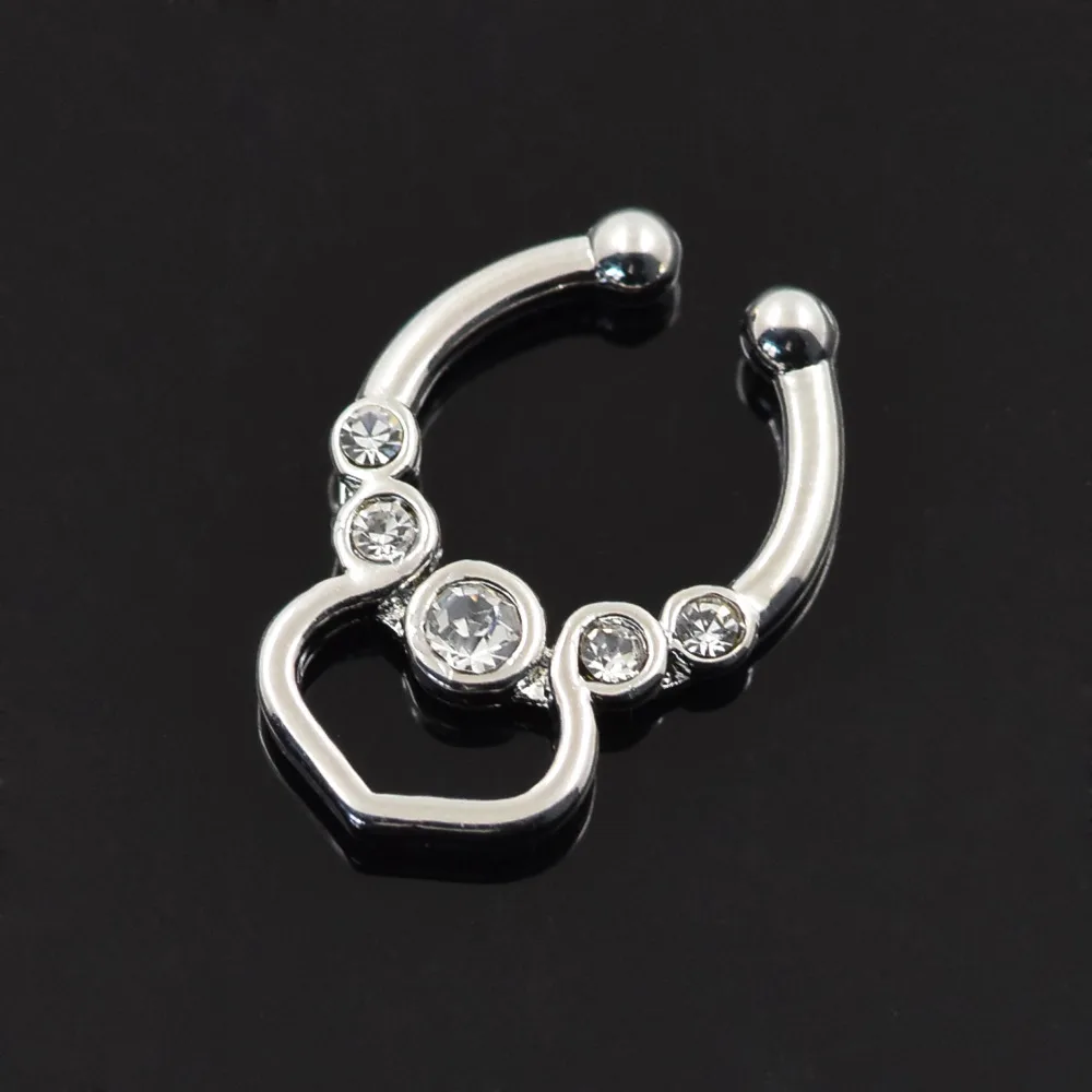 Fake Cheater Septum Nose Rings Peach-shaped Loop with 5 CZ Clip On clicker Clicker Piercings | Украшения и аксессуары