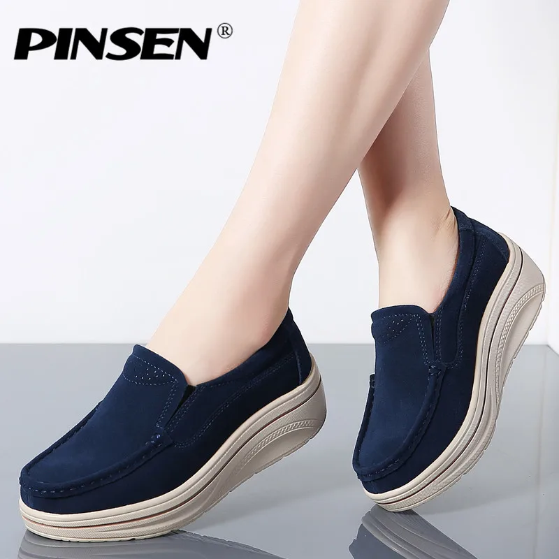 PINSEN 2020 Women Shoes Leather Suede Fringe Slip-on Flat Platform Ladies Woman Flats Creepers Moccasins zapatillas mujer | Обувь