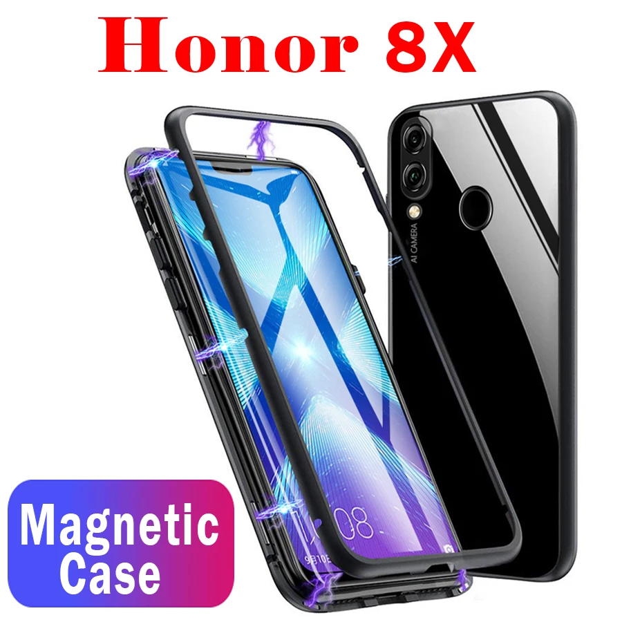 Магнитный флип чехол 8x для huawei honor 8X задняя крышка металлическая рамка бампер