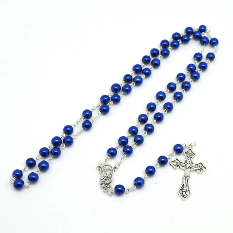 Модные синие круглые бусины из гематита католические четки высокое качество