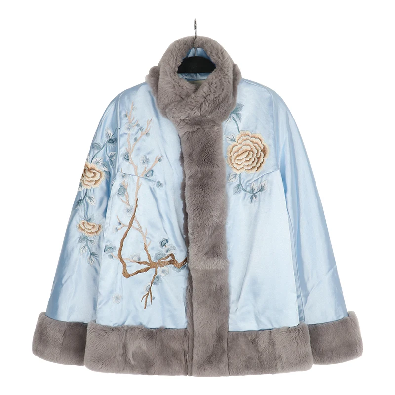 Удобные женские улучшенные Hanfu Clthing зимние теплые толстые хлопковые мягкие спортивные костюмы для открытого воздуха вышивка цветок куртка повседневное пальто