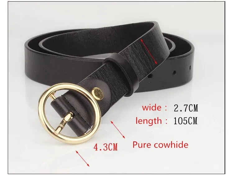 Женский ремень из воловьей кожи с круглой пряжкой|pure leather belt|cowhide beltbelt f |