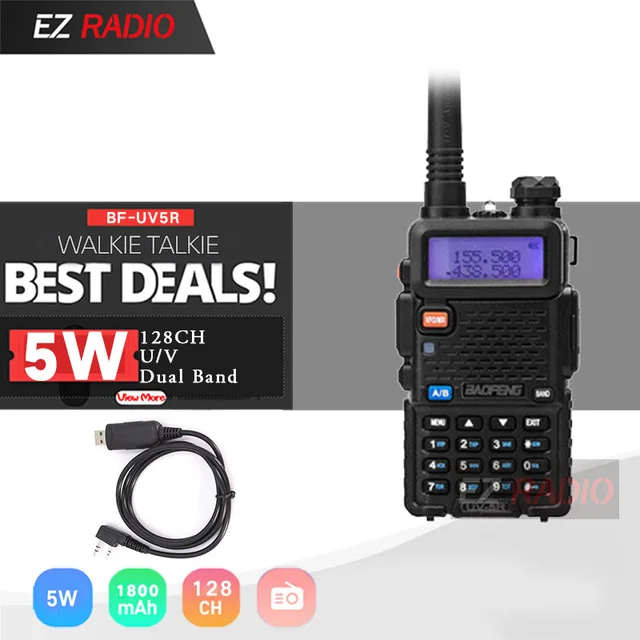 Black-Program.Cable Baofeng UV-5R рация двойной дисплей двухдиапазонный Baofeng UV5R портативный 5 Вт UHF VHF двухстороннее радио Pofung UV 5R - Цвет: Black-Program.Cable